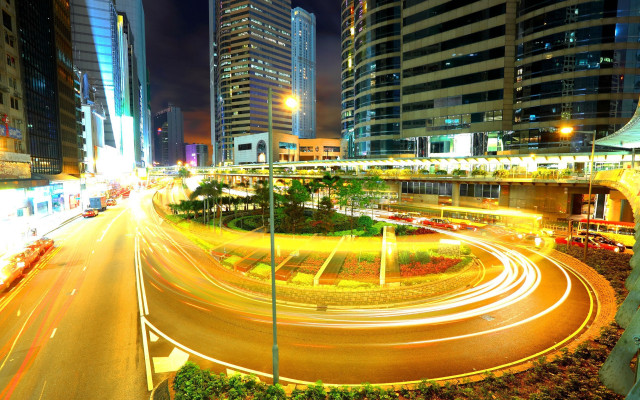 Cityscape futuristic night traffic lights free wallpaper for desktop - medium preview image