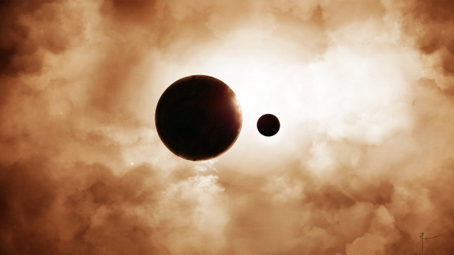 Black white planets sunset cloudy free wallpaper for desktop - medium preview image