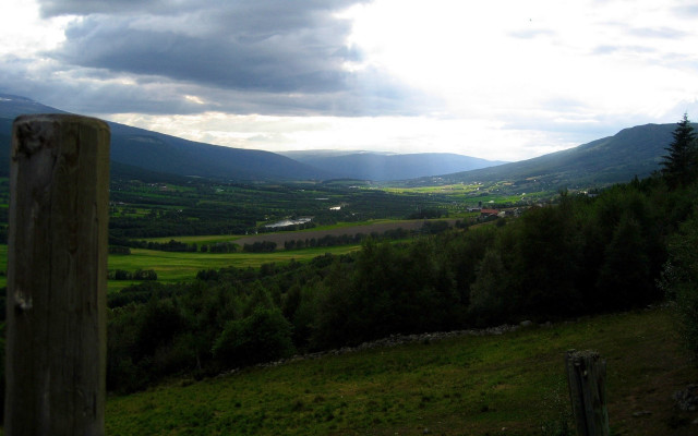 Valley mountains trees cloudy sky free wallpaper for desktop - medium preview image