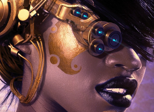 Woman futuristic headpiece blue eyes free wallpaper for desktop - medium preview image