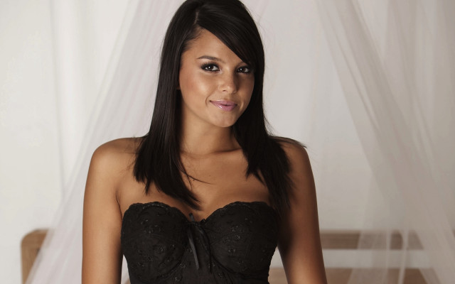 Woman black dress curtains adrienn free wallpaper for desktop - medium preview image