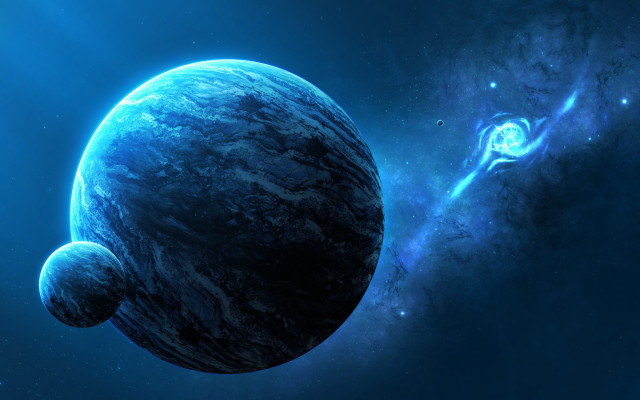 Blue planet stars moon aurora free wallpaper for desktop - medium preview image