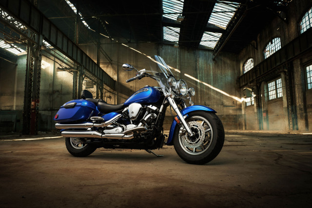 Blue motorcycle warehouse sky background free wallpaper for desktop - medium preview image