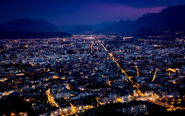 City lights mountains night ferris free wallpaper for desktop - medium preview image