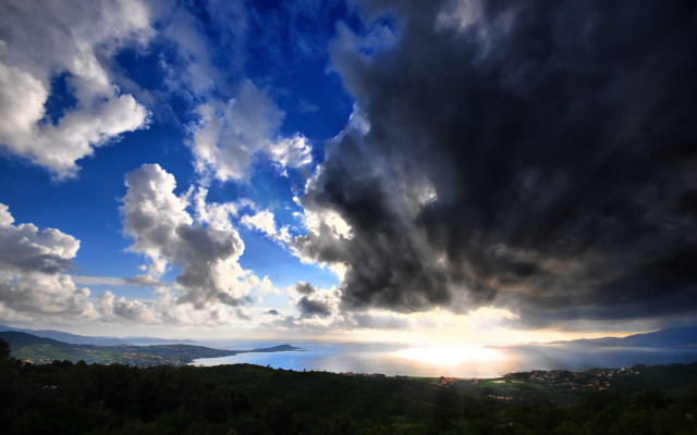 Lake sky sunshine clouds mountain free wallpaper for desktop - medium preview image