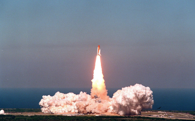 Rocket launching smoke bird cherry free wallpaper for desktop - medium preview image