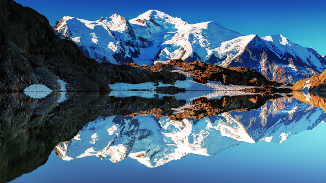 Mountain range lake reflection precisionism #2 free wallpaper for desktop - medium preview image