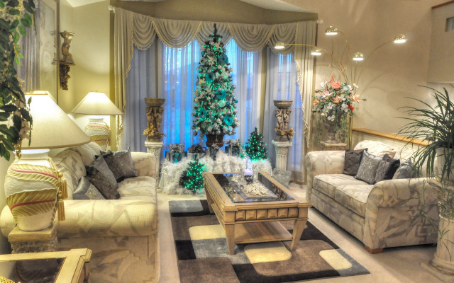 Christmas tree livingroom couch pottedplant free wallpaper for desktop - medium preview image