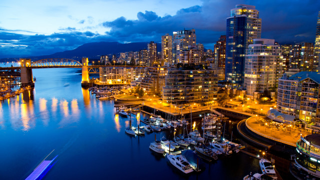 City skyline bridge boats night free wallpaper for desktop - medium preview image