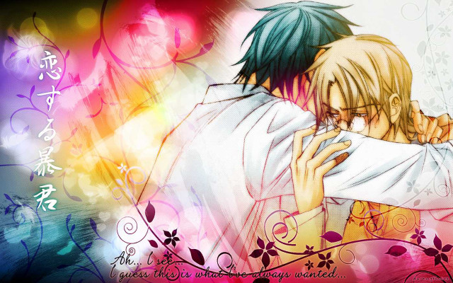 Anime couple hugging colorful background #2 free wallpaper for desktop - medium preview image
