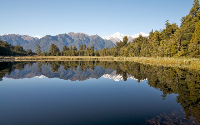 Lake mountains trees sky reflections free wallpaper for desktop - medium preview image