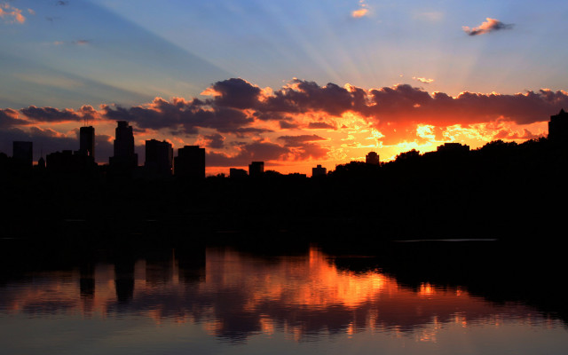Sunset city lake clouds embers #2 free wallpaper for desktop - medium preview image
