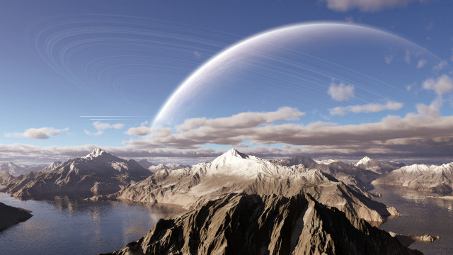 Flying object mountain lake planet free wallpaper for desktop - medium preview image