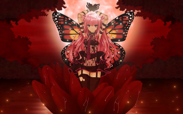 Pink hair butterfly wings autumn free wallpaper for desktop - medium preview image