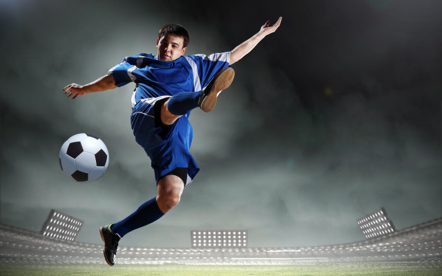 Man kicking soccer stadium dirt free wallpaper for desktop - medium preview image