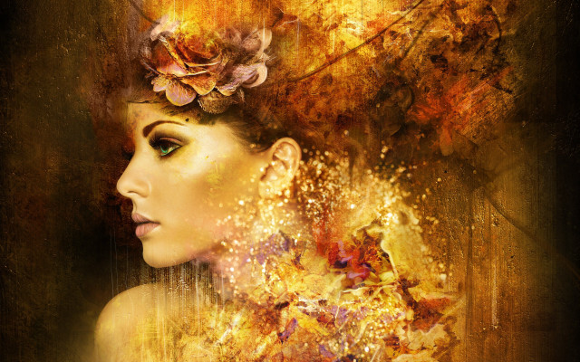 Woman flower autumn fire embers free wallpaper for desktop - medium preview image