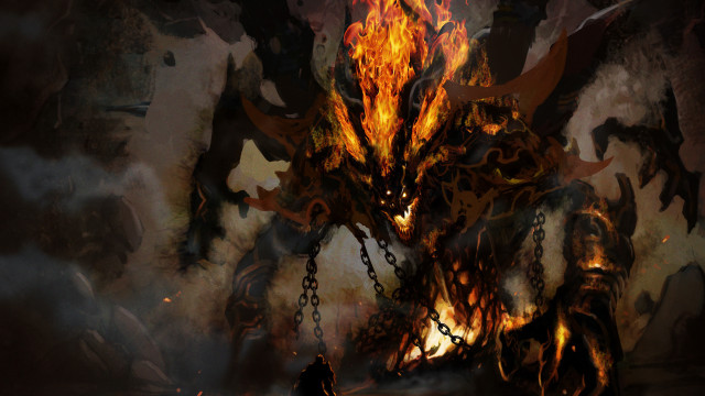 Fire demon chains battle legendary free wallpaper for desktop - medium preview image