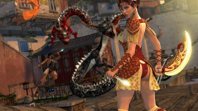 Woman dragon building fire hydrant free wallpaper for desktop - medium preview image