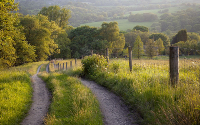 Dirt road grass field fence free wallpaper for desktop - medium preview image