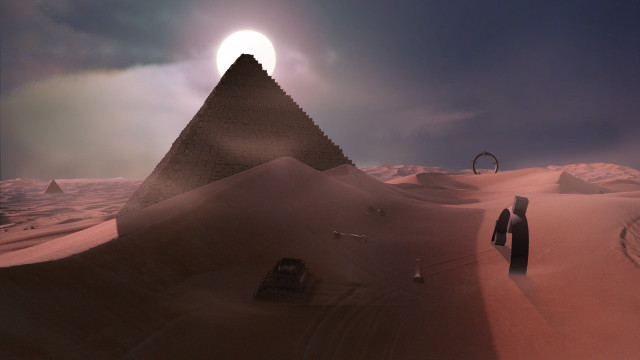 Desert pyramid sky sun moon free wallpaper for desktop - medium preview image