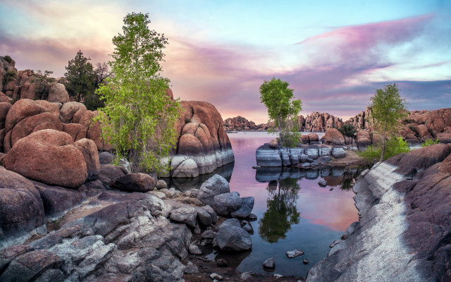 Lake rocks trees cloudy sky #5 free wallpaper for desktop - medium preview image