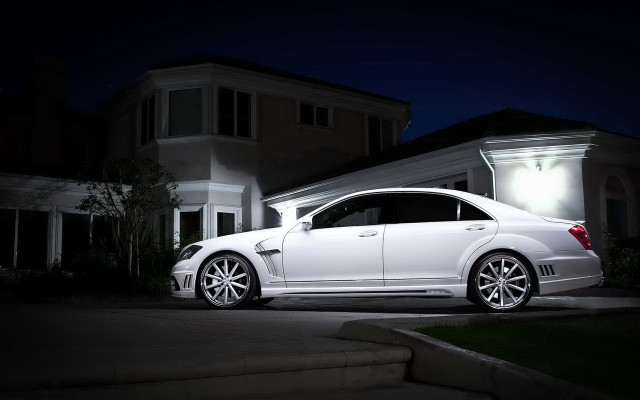 White car house night lighting free wallpaper for desktop - medium preview image