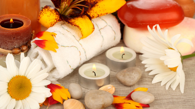 Towel candles flowers rocks autumn free wallpaper for desktop - medium preview image