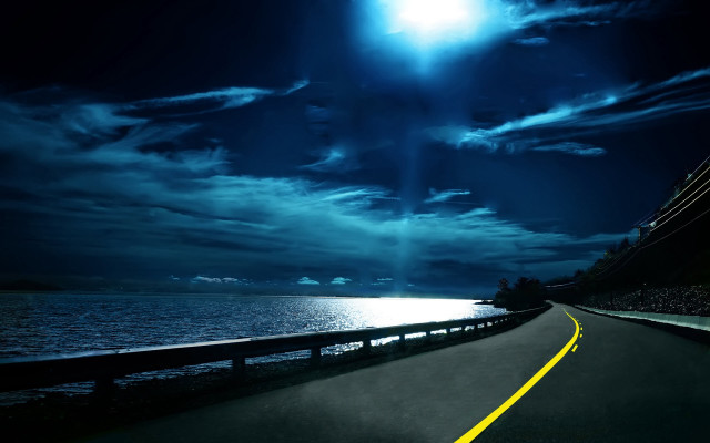 Night ocean road moon beach free wallpaper for desktop - medium preview image