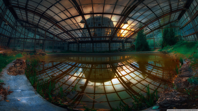 Large building pond night sun free wallpaper for desktop - medium preview image