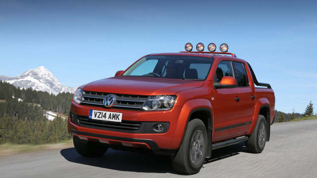 Red truck mountains blue sky free wallpaper for desktop - medium preview image