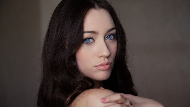 Woman blueeyes longdarkhair painting photorealistic free wallpaper for desktop - medium preview image