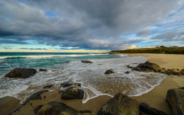 Beach rocks water cloudy sky #18 free wallpaper for desktop - medium preview image