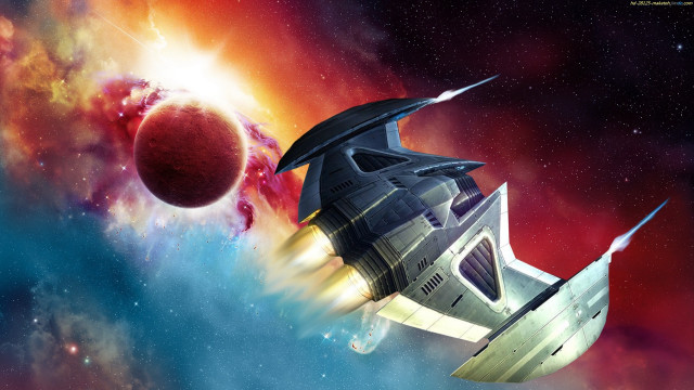 Galaxy red planet space ship free wallpaper for desktop - medium preview image