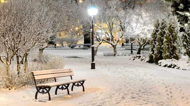 Snowy park bench night street free wallpaper for desktop - medium preview image