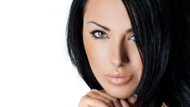 Woman black hair white background free wallpaper for desktop - medium preview image