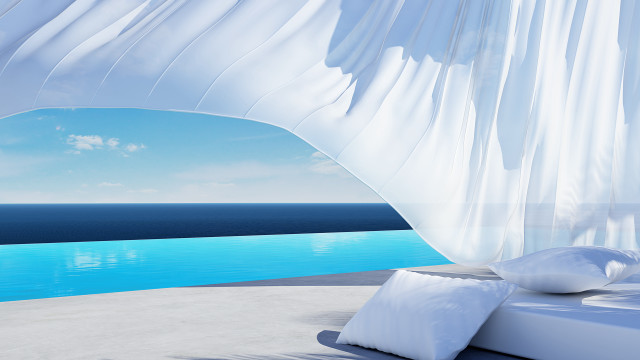 Canopy bed ocean view pool free wallpaper for desktop - medium preview image