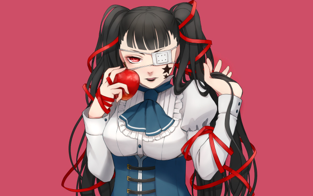 Woman holding apple bangs white free wallpaper for desktop - medium preview image