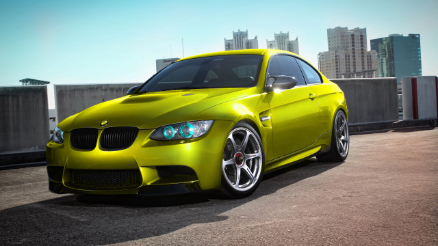 Yellow car city skyline parking free wallpaper for desktop - medium preview image