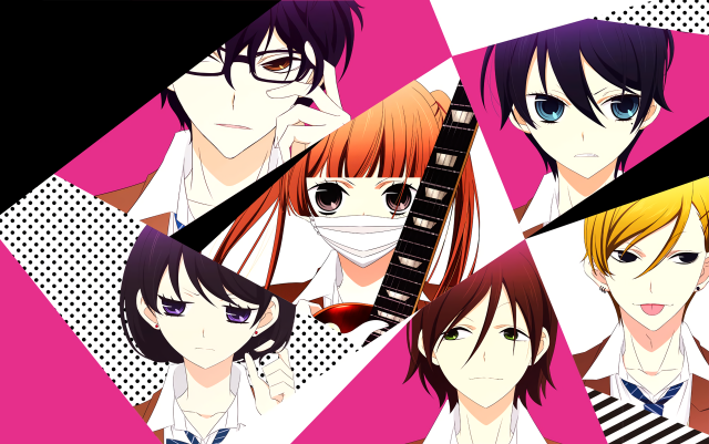 Anime characters guitar pink background free wallpaper for desktop - medium preview image