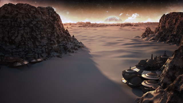 Sci fi planet mountains night free wallpaper for desktop - medium preview image