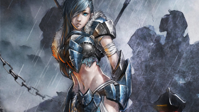 Woman armor rain sword fantasy free wallpaper for desktop - medium preview image