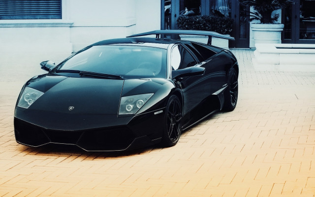 Black sports car brick road #4 free wallpaper for desktop - medium preview image