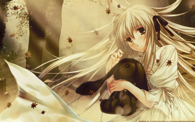 Girl bird forest autumn anime free wallpaper for desktop - medium preview image