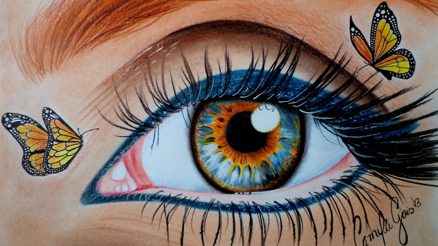 Woman eye butterflies photorealistic florianne free wallpaper for desktop - medium preview image