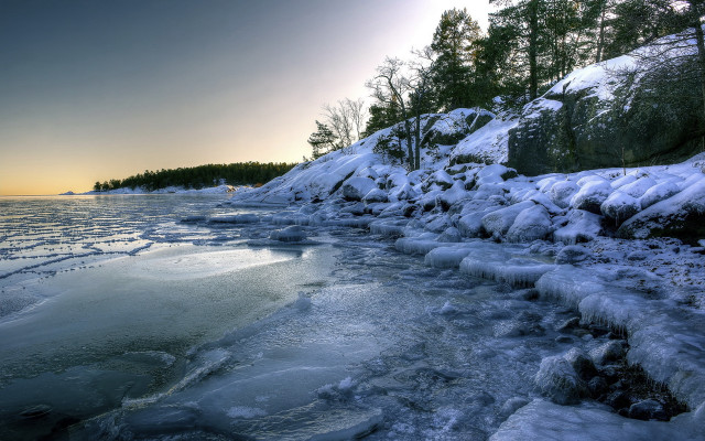 Frozen river island trees snow free wallpaper for desktop - medium preview image