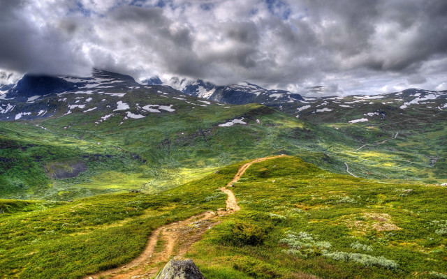 Dirt road green valley cloudy #2 free wallpaper for desktop - medium preview image