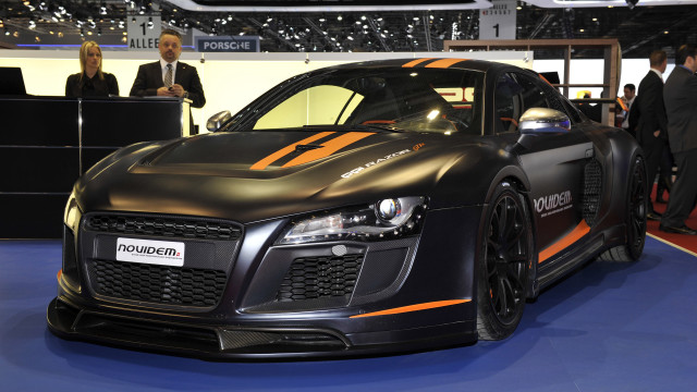 Black sports car orange stripes free wallpaper for desktop - medium preview image