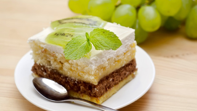 Cake leaf spoon grapes food free wallpaper for desktop - medium preview image