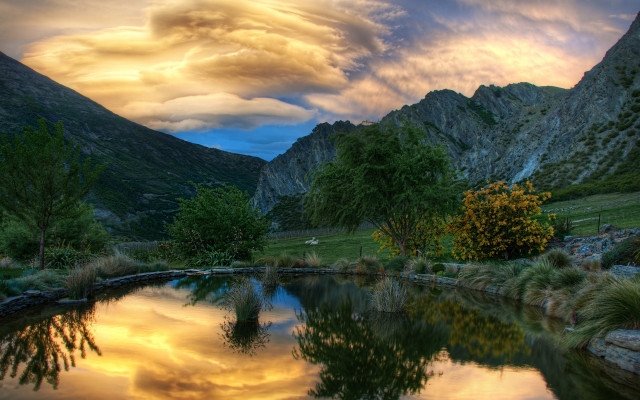 Pond mountains trees cloudy sky #2 free wallpaper for desktop - medium preview image