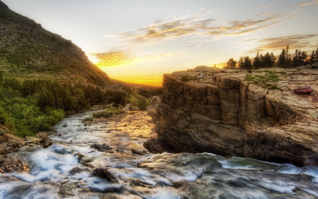 River valley mountains sunset cloudy #3 free wallpaper for desktop - medium preview image